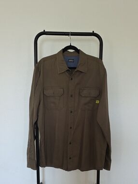 Buffalo Brown Button-Up Work Shirt with Subtle Logo